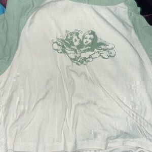 Green and white tee. Very soft with angels.